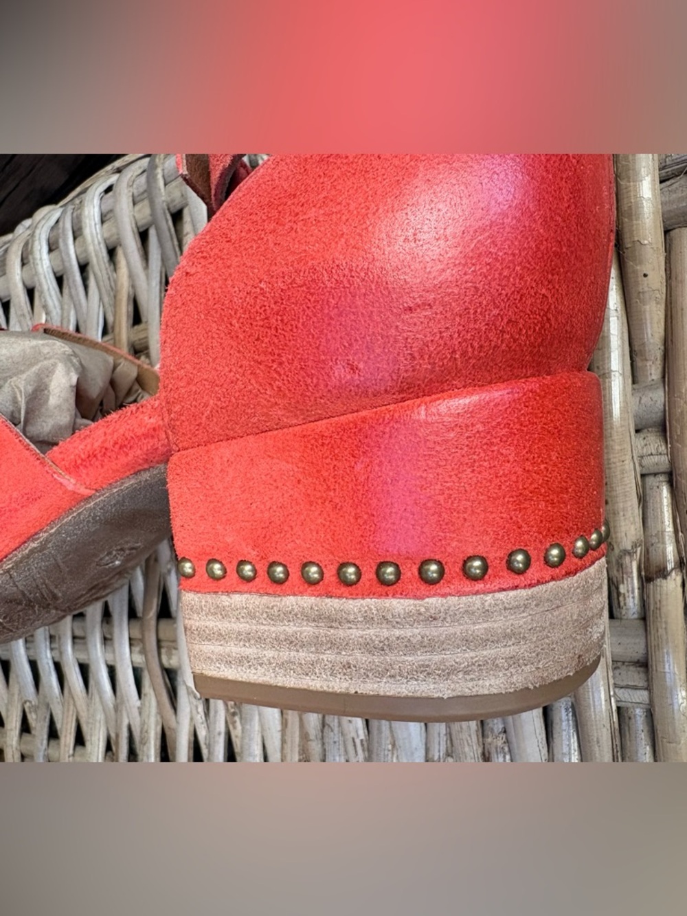 A.S.98 Women's Red Suede Open-Toe Ankle Strap Sandals in - Picture 7 of 11